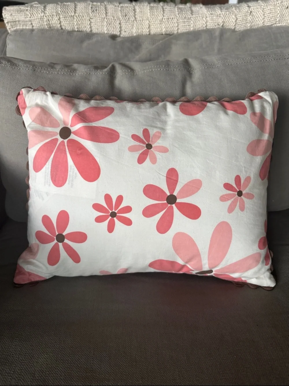 Pottery Barb Kids Owl Throw Pillow pastels embroidered patchwork scalloped pink